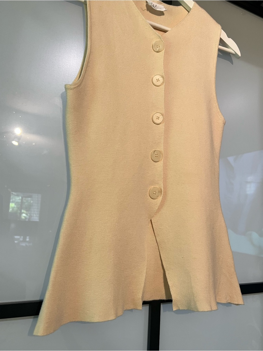 Bobbles & Lace Cream Button Front Peplum Knit Vest Top S